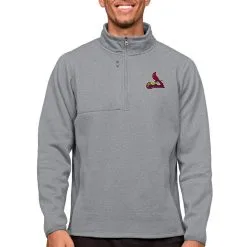 Men's St. Louis Cardinals Antigua Heathered Gray Course Quarter-Zip Pullover Top