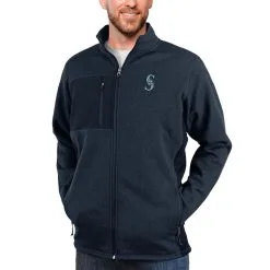 Men's Seattle Mariners Antigua Heathered Navy Course Full-Zip Jacket
