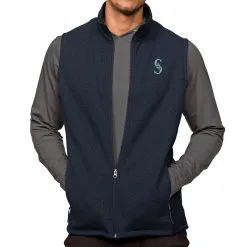 Men's Seattle Mariners Antigua Heathered Navy Course Full-Zip Vest