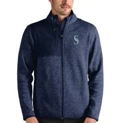 Men's Seattle Mariners Antigua Heathered Navy Fortune Full-Zip Jacket