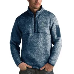 Men's Seattle Mariners Antigua Heathered Navy Fortune Half-Zip Sweater