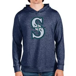 Men's Seattle Mariners Antigua Heathered Navy Team Logo Absolute Pullover Hoodie