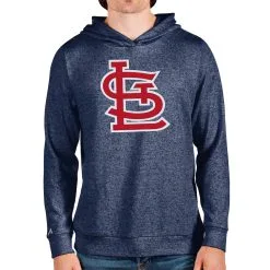 Men's St. Louis Cardinals Antigua Heathered Navy Team Logo Absolute Pullover Hoodie