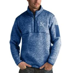 Men's Kansas City Royals Antigua Heathered Royal Fortune Half-Zip Sweater