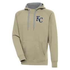 Men's Kansas City Royals Antigua Khaki Victory Pullover Hoodie