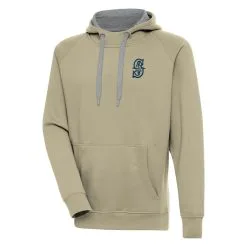 Men's Seattle Mariners Antigua Khaki Victory Pullover Hoodie