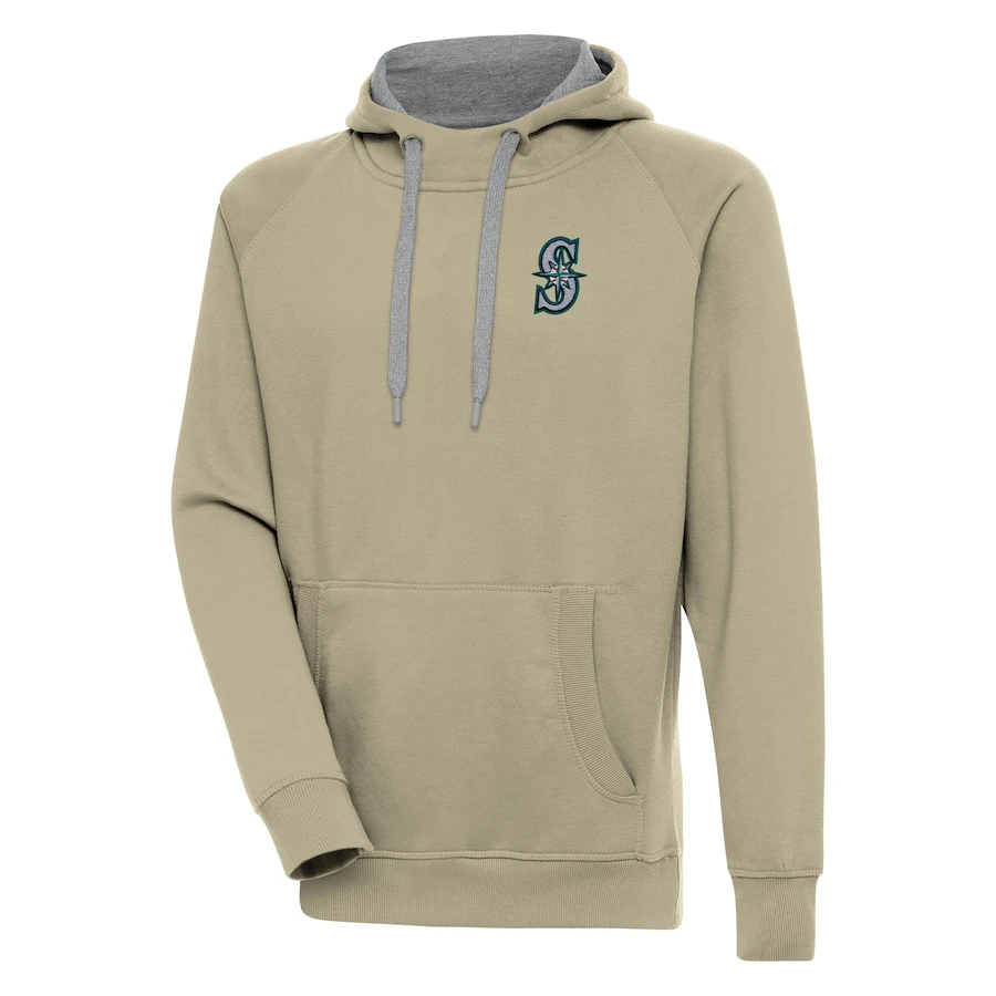 Men's Seattle Mariners Antigua Khaki Victory Pullover Hoodie