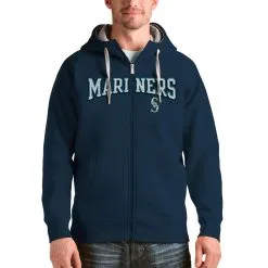 Seattle Mariners Antigua Navy Team Logo Victory Full-Zip Hoodie