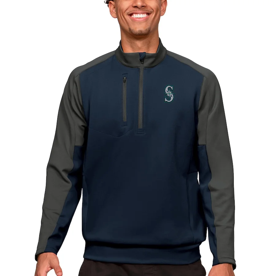 Men's Seattle Mariners Antigua Navy Team Quarter-Zip Pullover Top