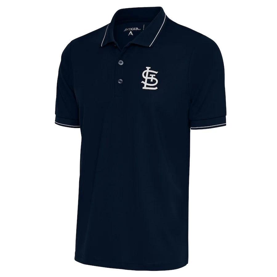 Men's St. Louis Cardinals Antigua Navy Metallic Affluent Polo