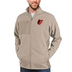 Men's Baltimore Orioles Antigua Oatmeal Course Full-Zip Jacket