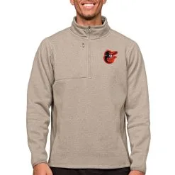 Men's Baltimore Orioles Antigua Oatmeal Course Quarter-Zip Pullover Top