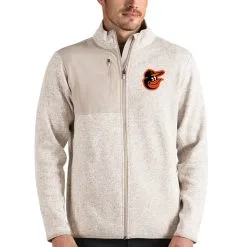 Men's Baltimore Orioles Antigua Oatmeal Fortune Full-Zip Jacket