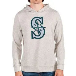 Men's Seattle Mariners Antigua Oatmeal Team Logo Absolute Pullover Hoodie