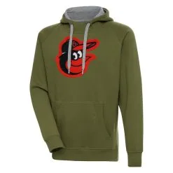 Men's Baltimore Orioles Antigua Olive Victory Pullover Hoodie