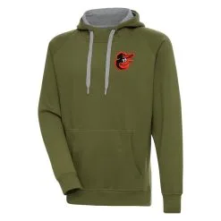 Men's Baltimore Orioles Antigua Olive Victory Pullover Hoodie
