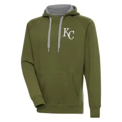 Men's Kansas City Royals Antigua Olive Victory Pullover Hoodie