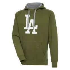 Men's Los Angeles Dodgers Antigua Olive Victory Pullover Hoodie