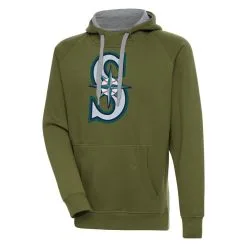 Men's Seattle Mariners Antigua Olive Victory Pullover Hoodie