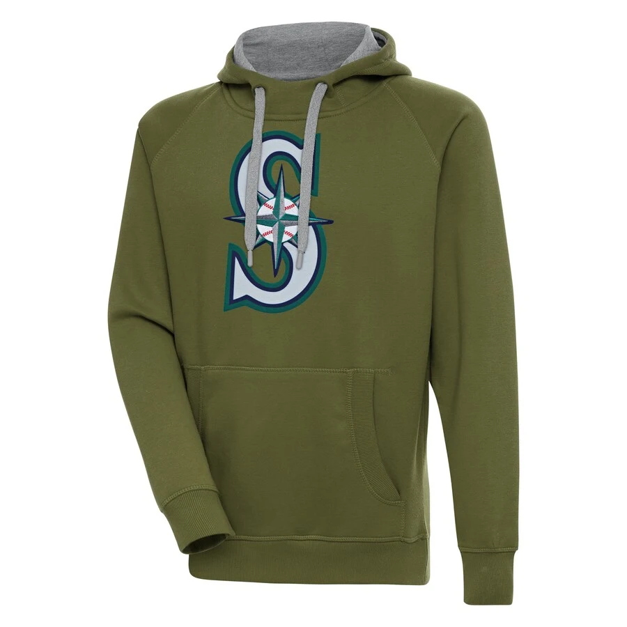Men's Seattle Mariners Antigua Olive Victory Pullover Hoodie