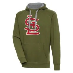 Men's St. Louis Cardinals Antigua Olive Victory Pullover Hoodie