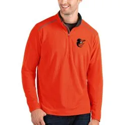 Men's Baltimore Orioles Antigua Orange Glacier Quarter-Zip Pullover Jacket
