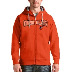 Baltimore Orioles Antigua Orange Team Logo Victory Full-Zip Hoodie