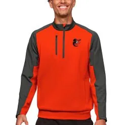 Men's Baltimore Orioles Antigua Orange Team Quarter-Zip Pullover Top