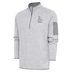 Men's Los Angeles Dodgers Antigua Pewter Metallic Fortune Quarter-Zip Pullover Jacket