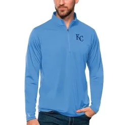 Men's Kansas City Royals Antigua Powder Blue Tribute Quarter-Zip Pullover Top