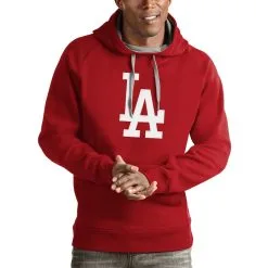 Men's Los Angeles Dodgers Antigua Red Victory Pullover Team Logo Hoodie