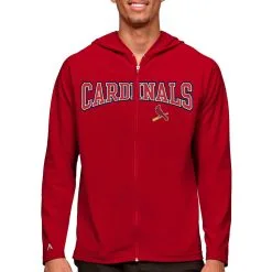 Men's St. Louis Cardinals Antigua Red Wordmark Legacy Full-Zip Hoodie