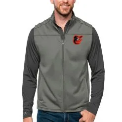 Men's Baltimore Orioles Antigua Steel Links Full-Zip Golf Vest
