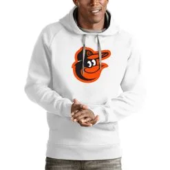Men's Baltimore Orioles Antigua White Victory Pullover Team Logo Hoodie