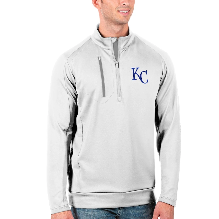 Men's Kansas City Royals Antigua White Generation Quarter-Zip Pullover Jacket