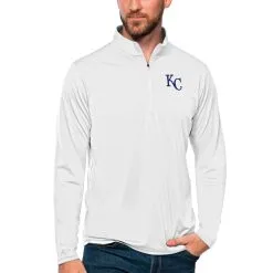 Men's Kansas City Royals Antigua White Tribute Quarter-Zip Pullover Top