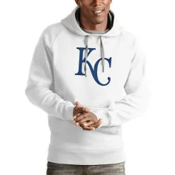 Men's Kansas City Royals Antigua White Victory Pullover Team Logo Hoodie