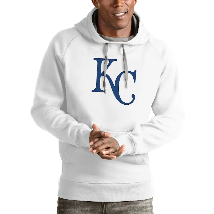 Men's Kansas City Royals Antigua White Victory Pullover Team Logo Hoodie
