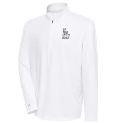 Men's Los Angeles Dodgers Antigua White Metallic Tribute Quarter-Zip Top