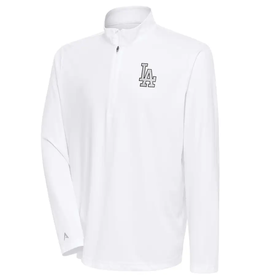 Men's Los Angeles Dodgers Antigua White Metallic Tribute Quarter-Zip Top