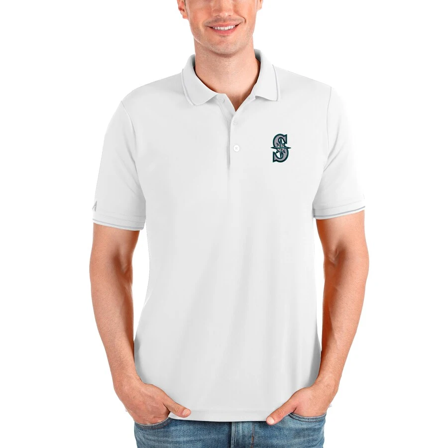 Men's Seattle Mariners Antigua White Affluent Polo