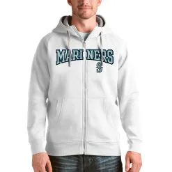 Seattle Mariners Antigua White Team Logo Victory Full-Zip Hoodie