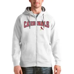 St. Louis Cardinals Antigua White Team Logo Victory Full-Zip Hoodie