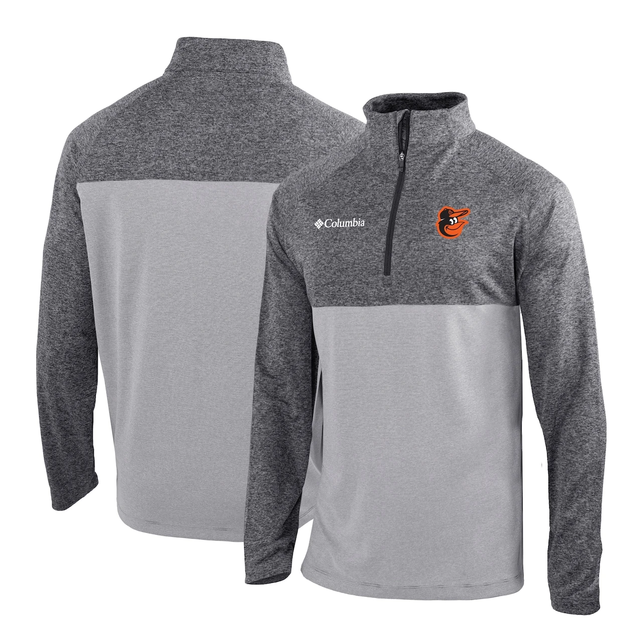 Men's Baltimore Orioles Columbia Heather Gray Omni-Wick Rockin' It Quarter-Zip Pullover Jacket