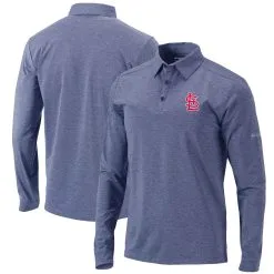 Men's St. Louis Cardinals Columbia Navy Pin High Omni-Wick Long Sleeve Polo
