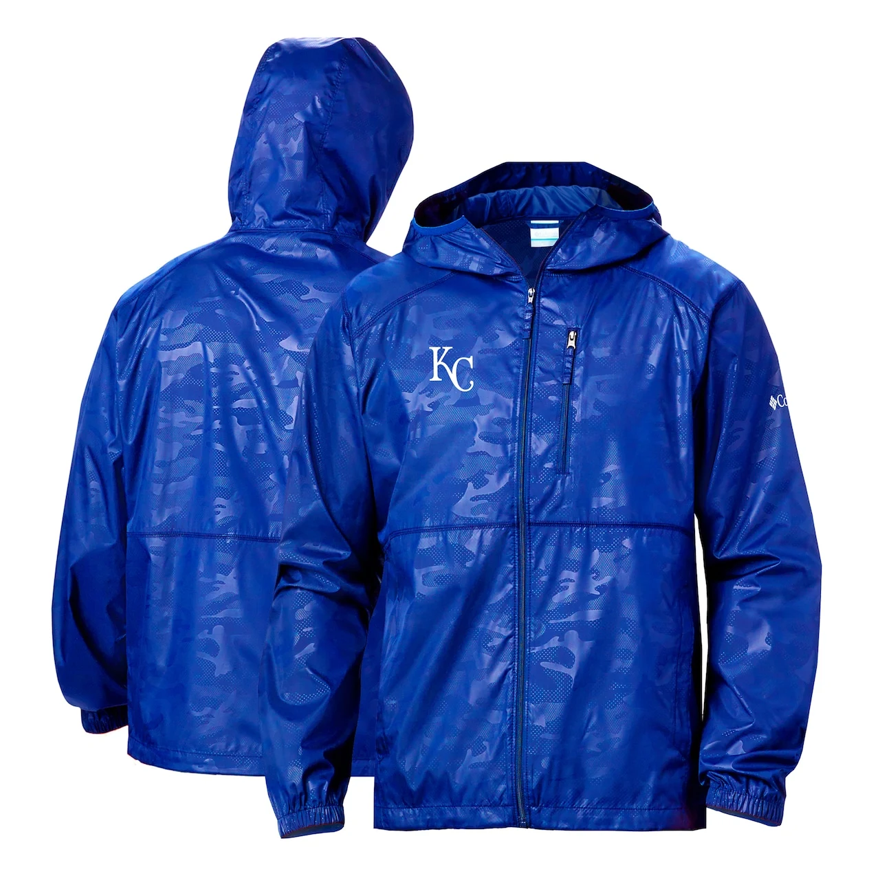 Men's Kansas City Royals Columbia Royal Camo Flash Forward Full-Zip Team Logo Windbreaker Jacket