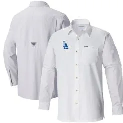 Men's Los Angeles Dodgers Columbia White Slack Tide Long Sleeve Button-Up Shirt