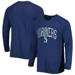 Men's Seattle Mariners Concepts Sport Navy Inertia Raglan Long Sleeve Henley T-Shirt