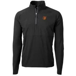 Men's Baltimore Orioles Cutter & Buck Black Adapt Eco Knit Hybrid Recycled Quarter-Zip Pullover Jacket