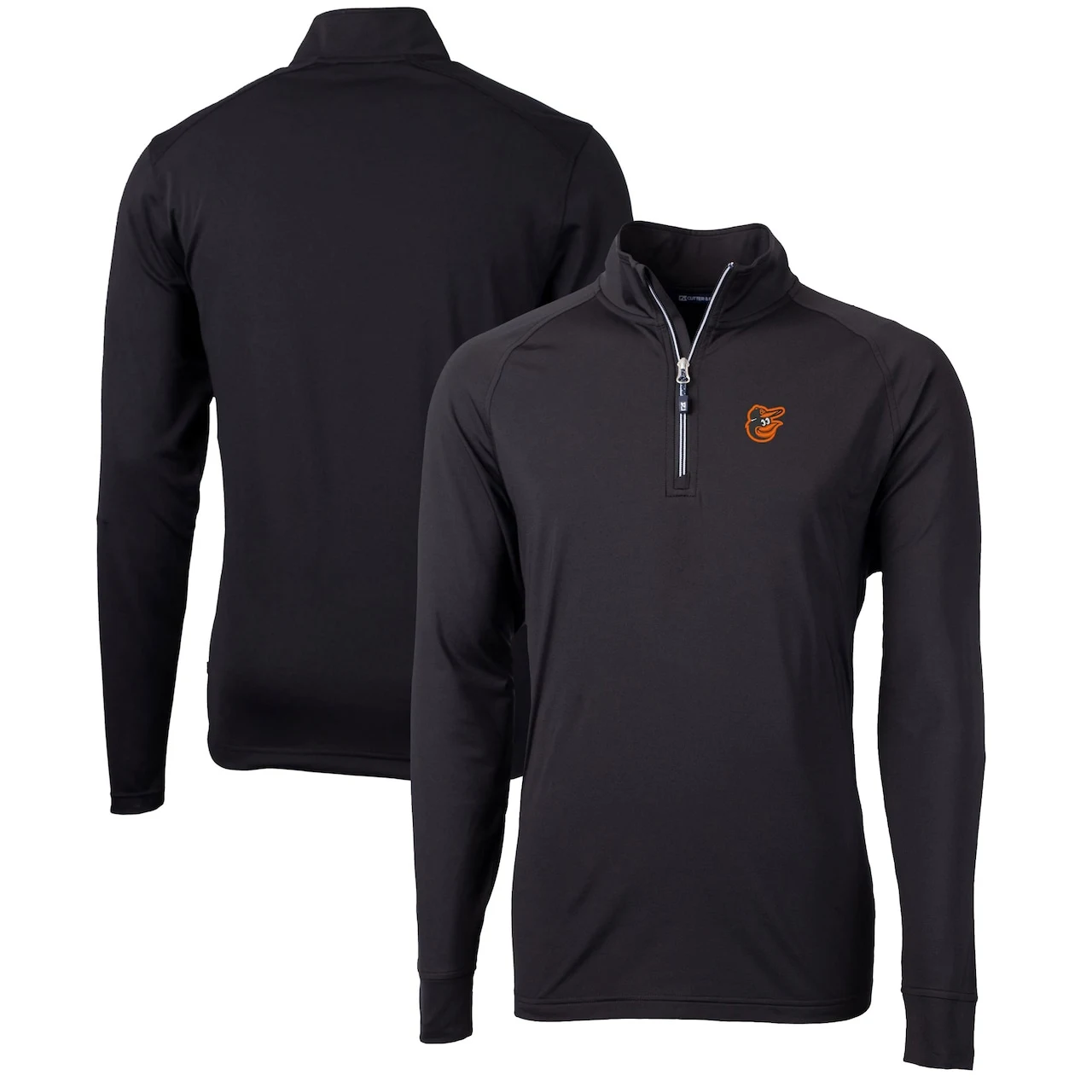 Men's Baltimore Orioles Cutter & Buck Black Adapt Eco Knit Stretch Recycled Quarter-Zip Pullover Top